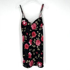 LA Intimates Slip Dress‎ Womens S Black Pink Floral Y2K 90s Sexy Fairy Lingerie